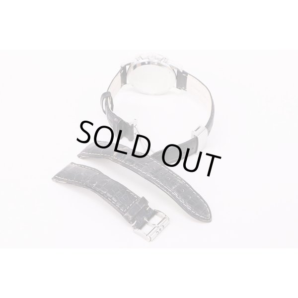 エベラール　クロノ４　ラウンド　青文字盤　他社革ベルト