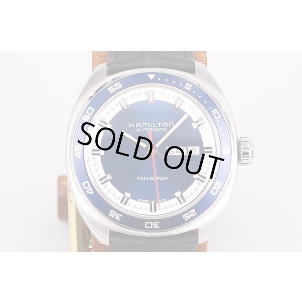 ハミルトン　パンユーロ　H354050　青文字盤　革ベルト表面