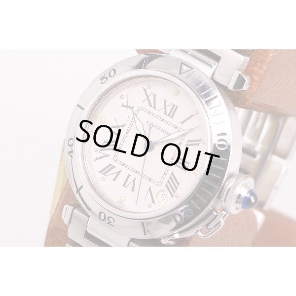 カルティエ　パシャＣ　初期型　アイボリー文字盤　サイド拡大