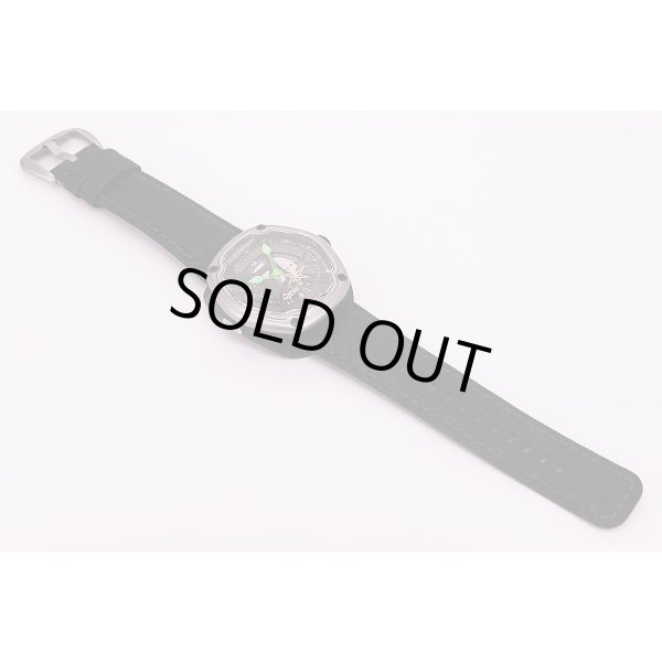 ディートリッヒ　オーガニックタイム　ＯＴ－１　スケルトン黒文字盤　緑色針　革ベルト表面