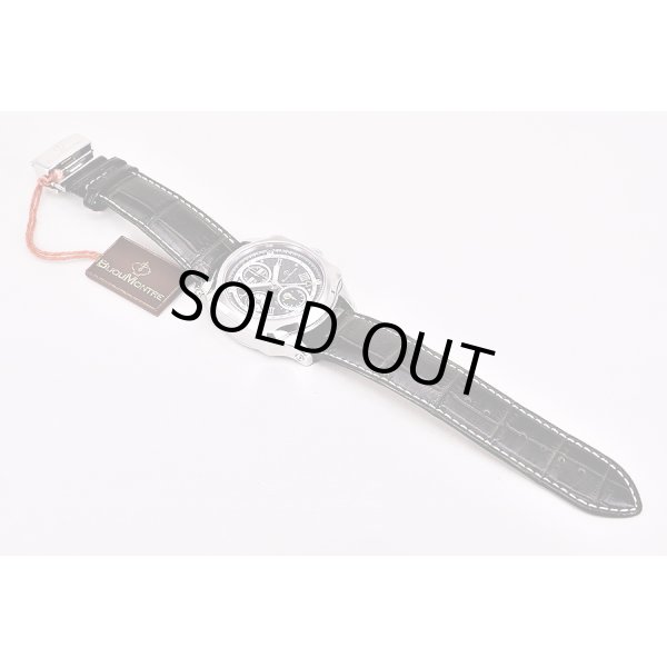 ビジュモントレ　６８１０　３カレンダー　ムーンフェイスクロノ　黒文字盤　革ベルト状態表面