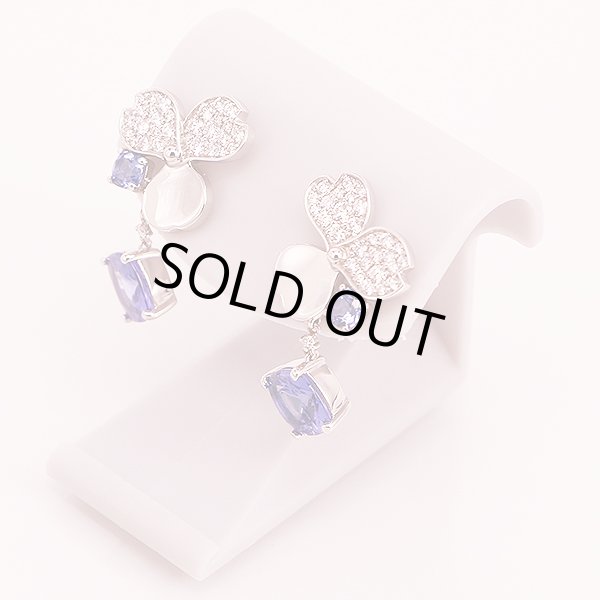 ティファニー　PT950 ペーパーフラワー タンザナイトダイアイリ フラワー ドロップピアス 10.30g　サイド