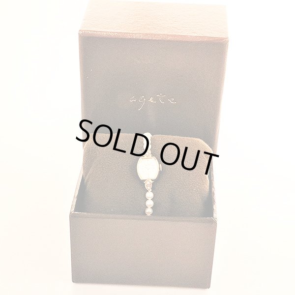 ａｇｅｔｅ（アガット）　淡水パールベルトウォッチ　１４ＰＧ　シェル文字盤　箱