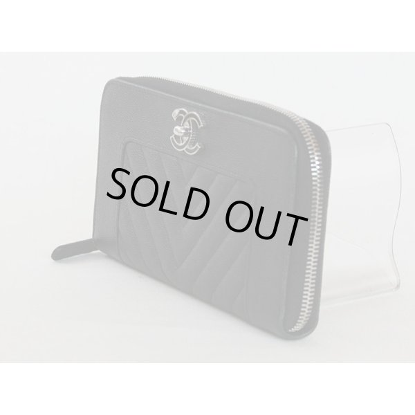 シャネル　マドモアゼル ラウンドファスナー長財布 ブラック／SIV金具　サイド