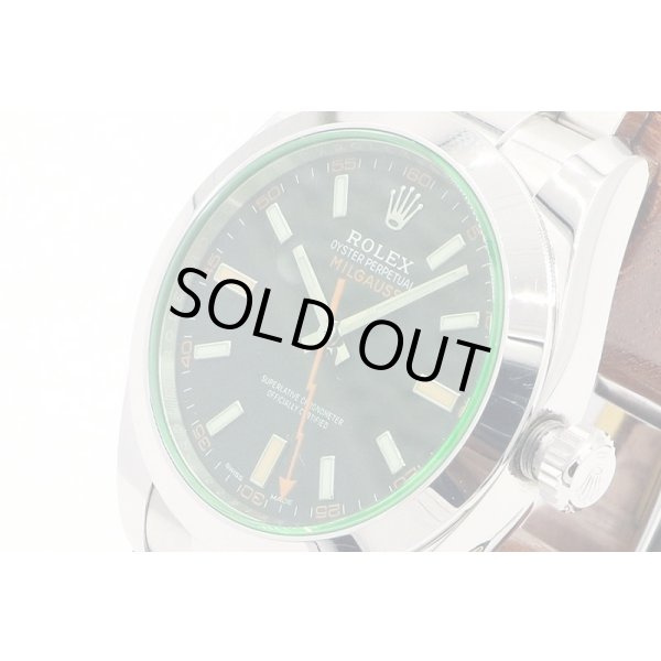 ロレックス　１１６４００ＧＶ　ミルガウス　ランダム　黒文字盤　グリーンガラス　サイド拡大