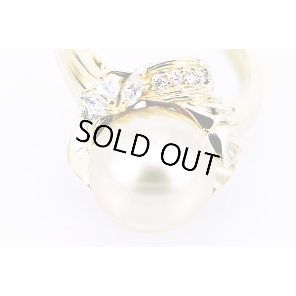 K18イエローパールダイアイリリング 11.00mm 0.19ct 9.00g　パール拡大