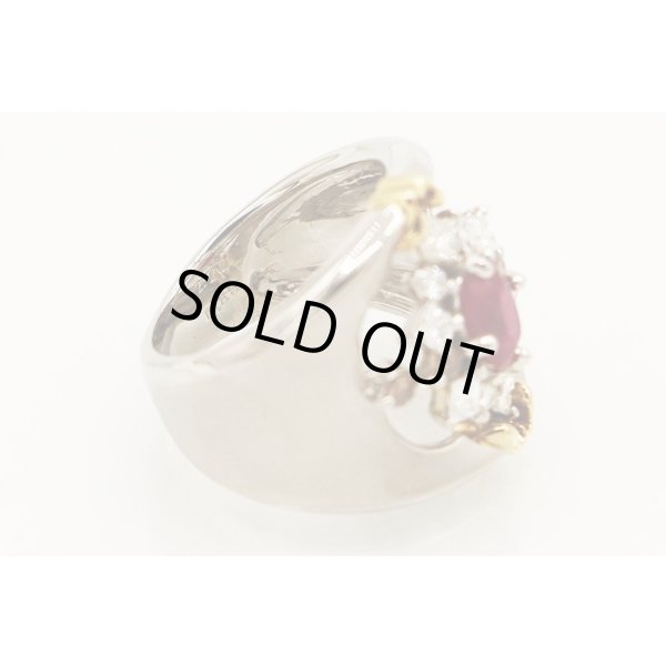 天空　PT900/K18 ルビーダイアイリリング 1.10ct 0.85ct 16.50g　刻印