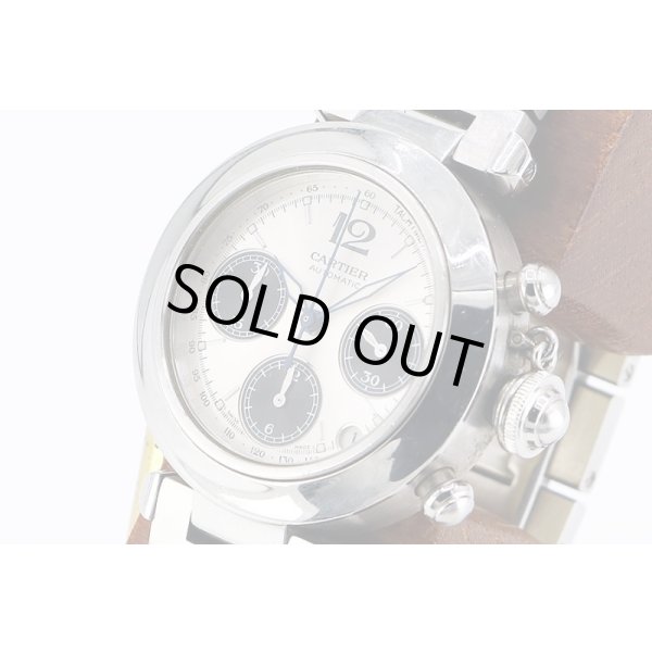 カルティエ　パシャＣ　クロノグラフ　２４１２　銀文字盤　黒インダイアル　サイド拡大
