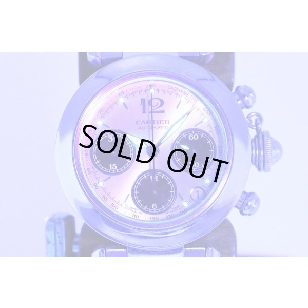 カルティエ　パシャＣ　クロノグラフ　２４１２　銀文字盤　黒インダイアル　ライト