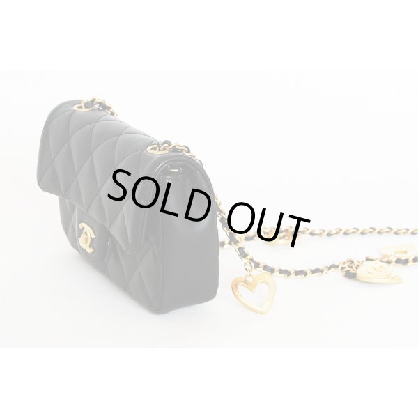 シャネル　ミニフラップバック AS3456 ブラック／GP金具（ハート付）　サイド