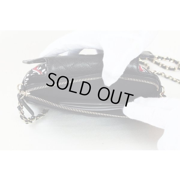 シャネル　エコバック マトラッセ チェーンショルダー ブラック／レッド／GP金具　中身