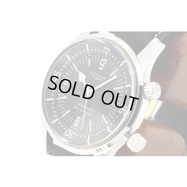 ロンジン　レジェンドダイバー　Ｌ３．６７４．４　黒文字盤　２ツリューズ　サイド拡大