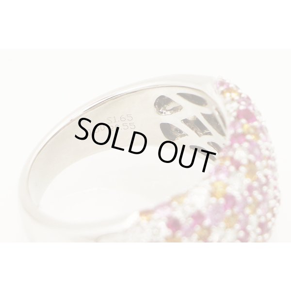 K18WG マルチサファイアダイアイリリング 1.65ct 0.55ct 11.70g　刻印(2)