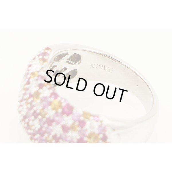 K18WG マルチサファイアダイアイリリング 1.65ct 0.55ct 11.70g　刻印