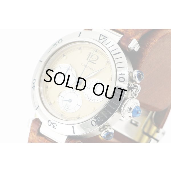 カルティエ　パシャ３８　クロノグラフ　茶文字盤　サイド拡大