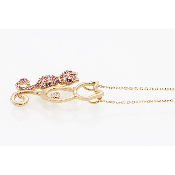 K18PG ピンクサファイアダイアイリペンダントネックレス0.32ct 0.03ct 4.70g　サイド
