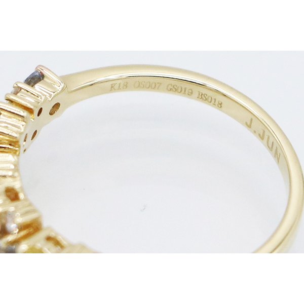 K18 マルチサファイアダイアイリリング 0.84ct 0.05ct 2.60g　刻印