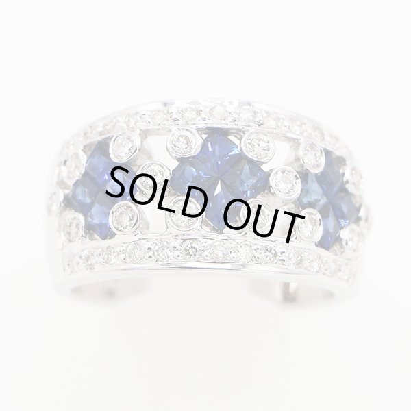 K18WG サファイアダイアイリリング 1.27ct 0.55ct 7.60g