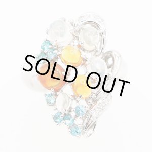 画像: PT900 マルチオパールトルマリンダイアイリリング 2.12ct 0.31ct 0.06ct 11.00g