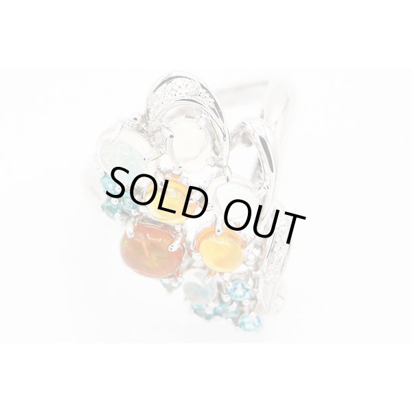 PT900 マルチオパールトルマリンダイアイリリング 2.12ct 0.31ct 0.06ct 11.00g　拡大