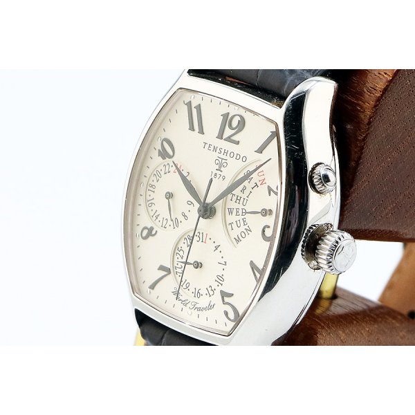 天賞堂　ワールドトラベラー　ベージュ文字盤　サイド拡大