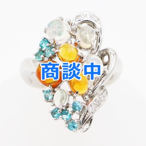 画像: PT900 マルチオパールトルマリンダイアイリリング 2.12ct 0.31ct 0.06ct 11.00g