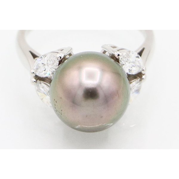 ミキモト　PT950 黒蝶パールダイアイリリング 12.00mm 0.84ct 7.40g　拡大