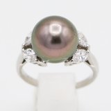 画像: ミキモト　PT950 黒蝶パールダイアイリリング 12.00mm 0.84ct 7.40g