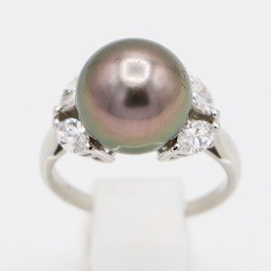 画像: ミキモト　PT950 黒蝶パールダイアイリリング 12.00mm 0.84ct 7.40g