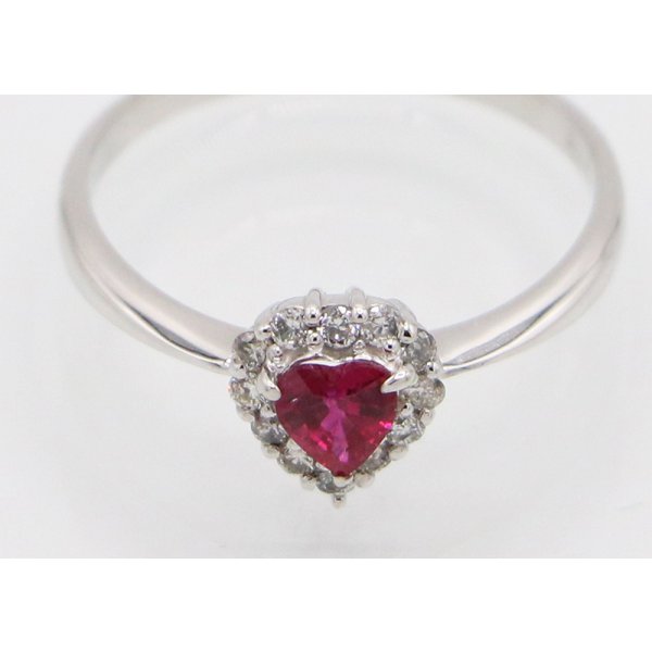 ノーブランドジュエリー K18WG ルビーダイアイリリング 0.25ct 0.15ct 1.90g　拡大