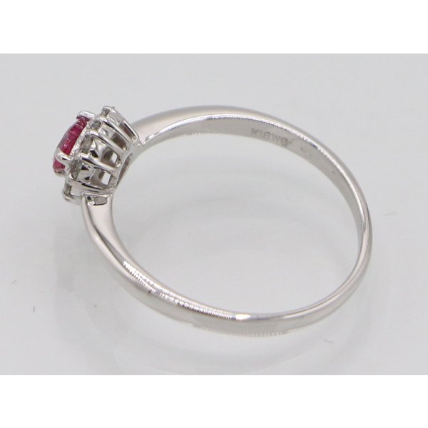 ノーブランドジュエリー K18WG ルビーダイアイリリング 0.25ct 0.15ct 1.90g　刻印