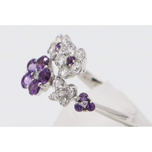 セイレーン アズーロ K18WG アメシストダイアイリリング 0.60ct 0.65ct 5.80g　サイド