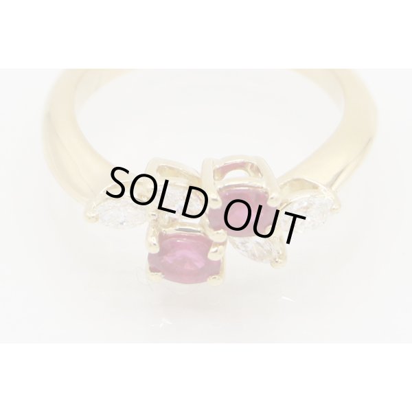 クイーン 750YG ルビーダイアイリリング 0.61ct 0.31ct 4.40g　拡大