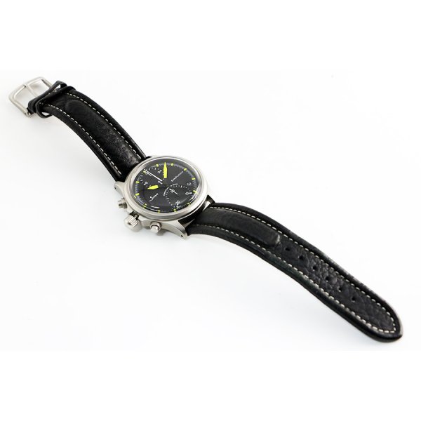 ジン　３５６　ユーロフリーガー　黒文字盤  黄色針　革ベルト状態　表面