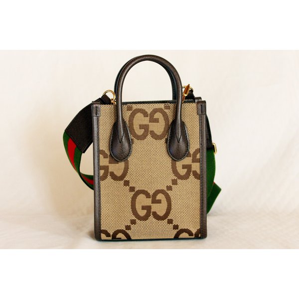 グッチ　ジャンボGG ミニトートバック 699406 498492 ベージュ／ブラウン　裏面