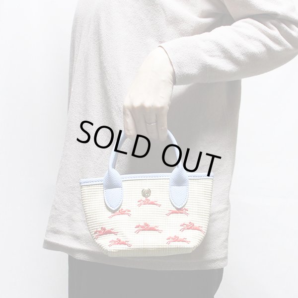 ロンシャン　ル パニエプリアージュXS トップハンドルバック ブルー　持ったイメージ