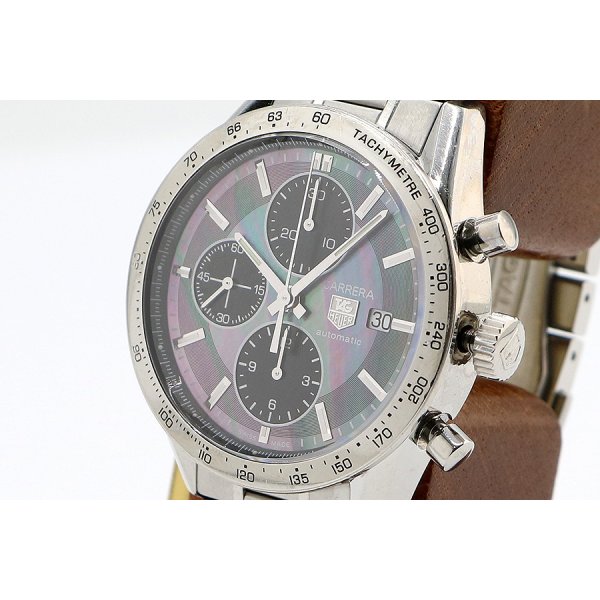 タグホイヤー　カレラ　クロノグラフ　ＣＶ２０１Ｐ　黒シェル文字盤　サイド拡大