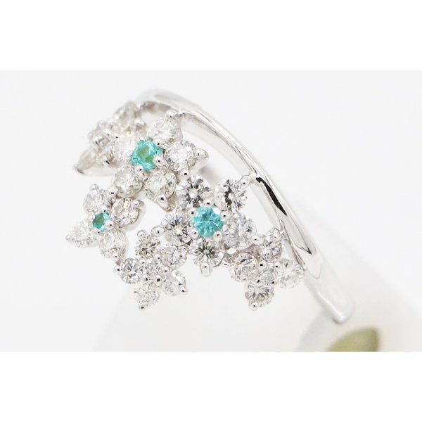 K18WG トルマリンダイアイリリング 0.07ct 1.00ct 5.20g　サイド