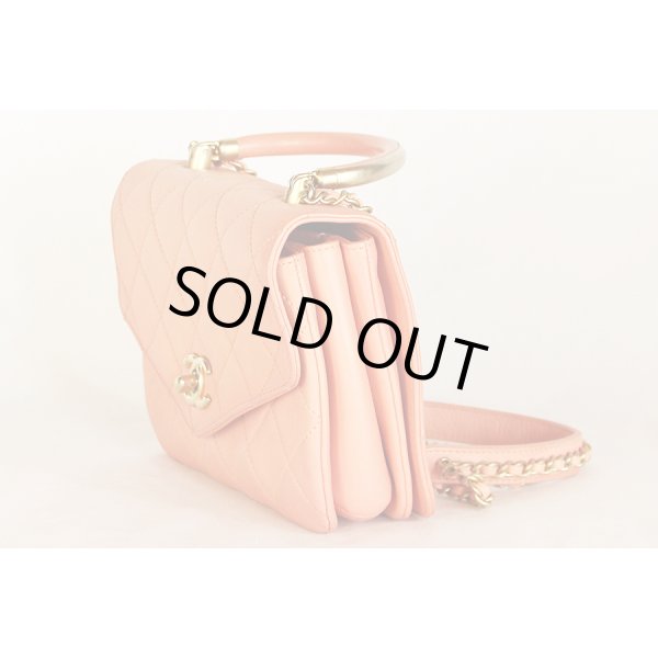 シャネル マトラッセ トップハンドル2WAYショルダーバック コーラルオレンジ　サイド