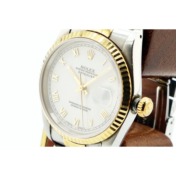 ロレックス　デイトジャスト　１６２３３　金ローマン白文字盤　Ｓ盤（９３年）　サイド拡大