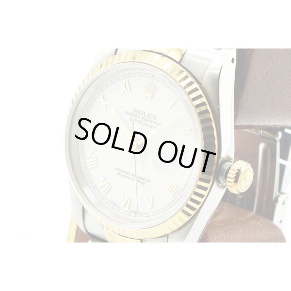 ロレックス　デイトジャスト　１６２３３　金ローマン白文字盤　Ｓ盤（９３年）　サイド拡大