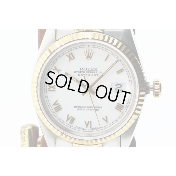 ロレックス　デイトジャスト　１６２３３　金ローマン白文字盤　Ｓ盤（９３年）　表面拡大