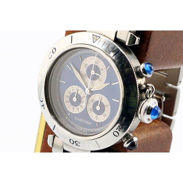 カルティエ　パシャＣ　クロノリフレックス　１３５２－１　青文字盤　サイド拡大