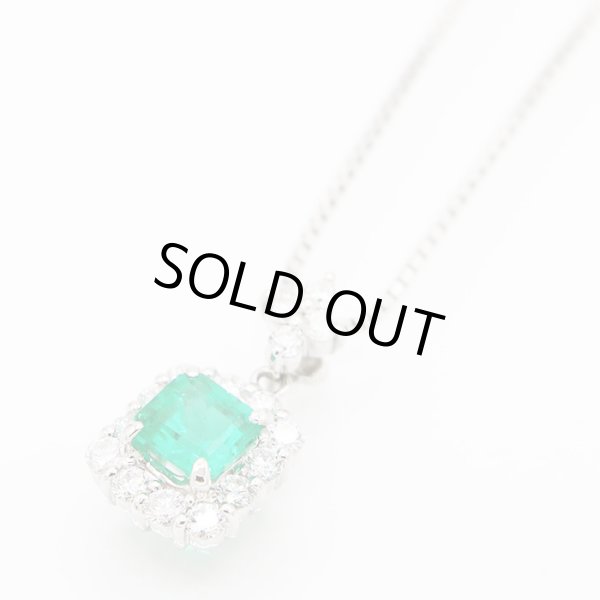 K18WG/PT900 エメラルドダイアイリペンダントネックレス 0.95ct 0.66ct 6.40g