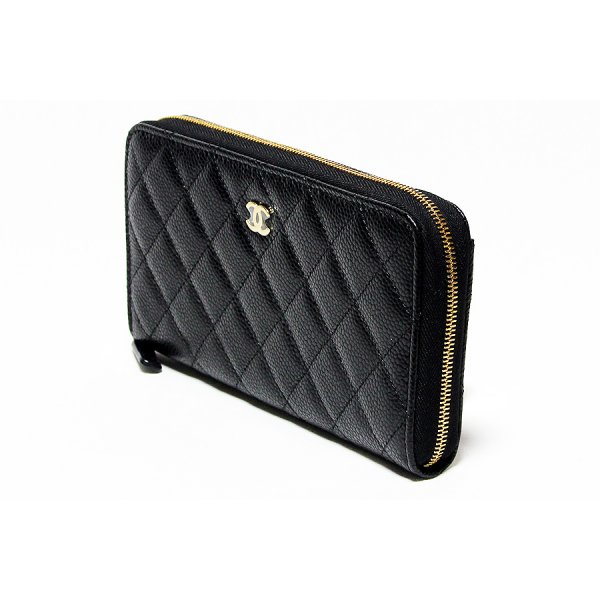 シャネル　クラシック ロングジップウォレット AP0242 ブラック　サイド