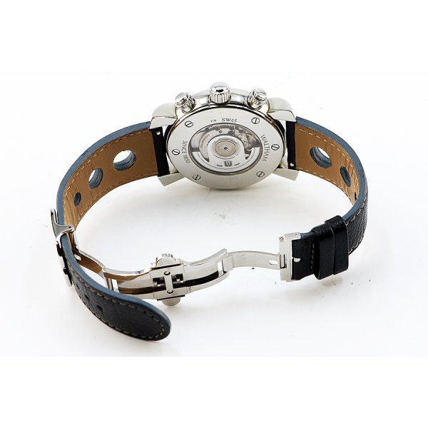 ウォルサム　フィダルゴ　クロノグラフ　黒文字盤　白リング　裏面