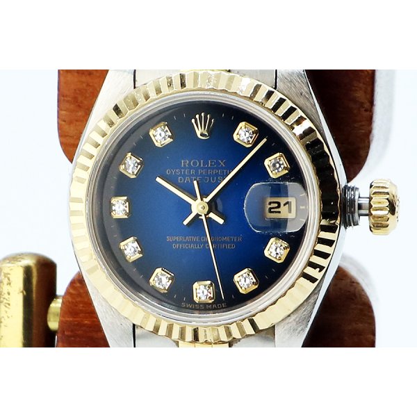 ロレックス　６９１７３Ｇ　青グラデーション文字盤　新１０Ｐ　Ｕ番　表面拡大