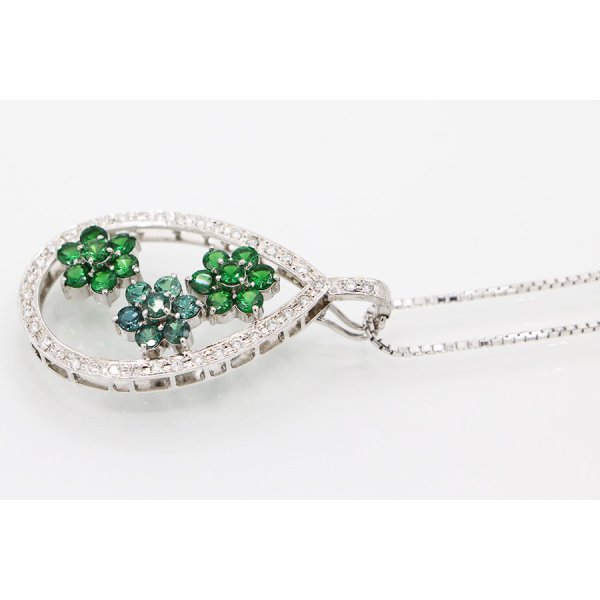 K18WG アレキサンドライトガーネットダイアイリペンダントネックレス 0.94ct 1.60ct 0.38ct 14.20g　サイド