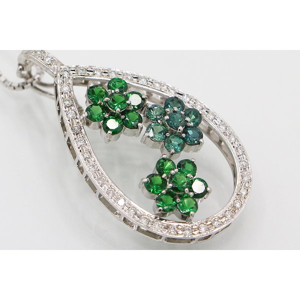 K18WG アレキサンドライトガーネットダイアイリペンダントネックレス 0.94ct 1.60ct 0.38ct 14.20g　サイド