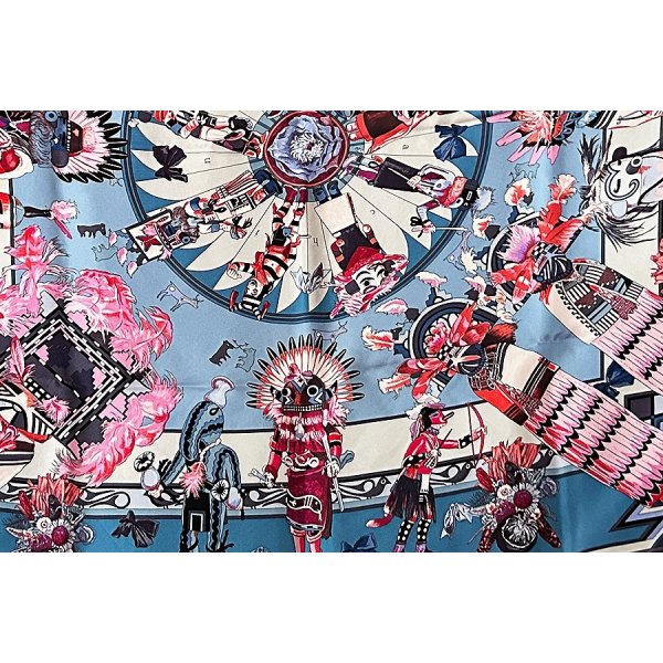 エルメス　KACHINAS カレ ウォッシュ90 071823S RD/BLEU JEAN/ROSE VIF　拡大(2)